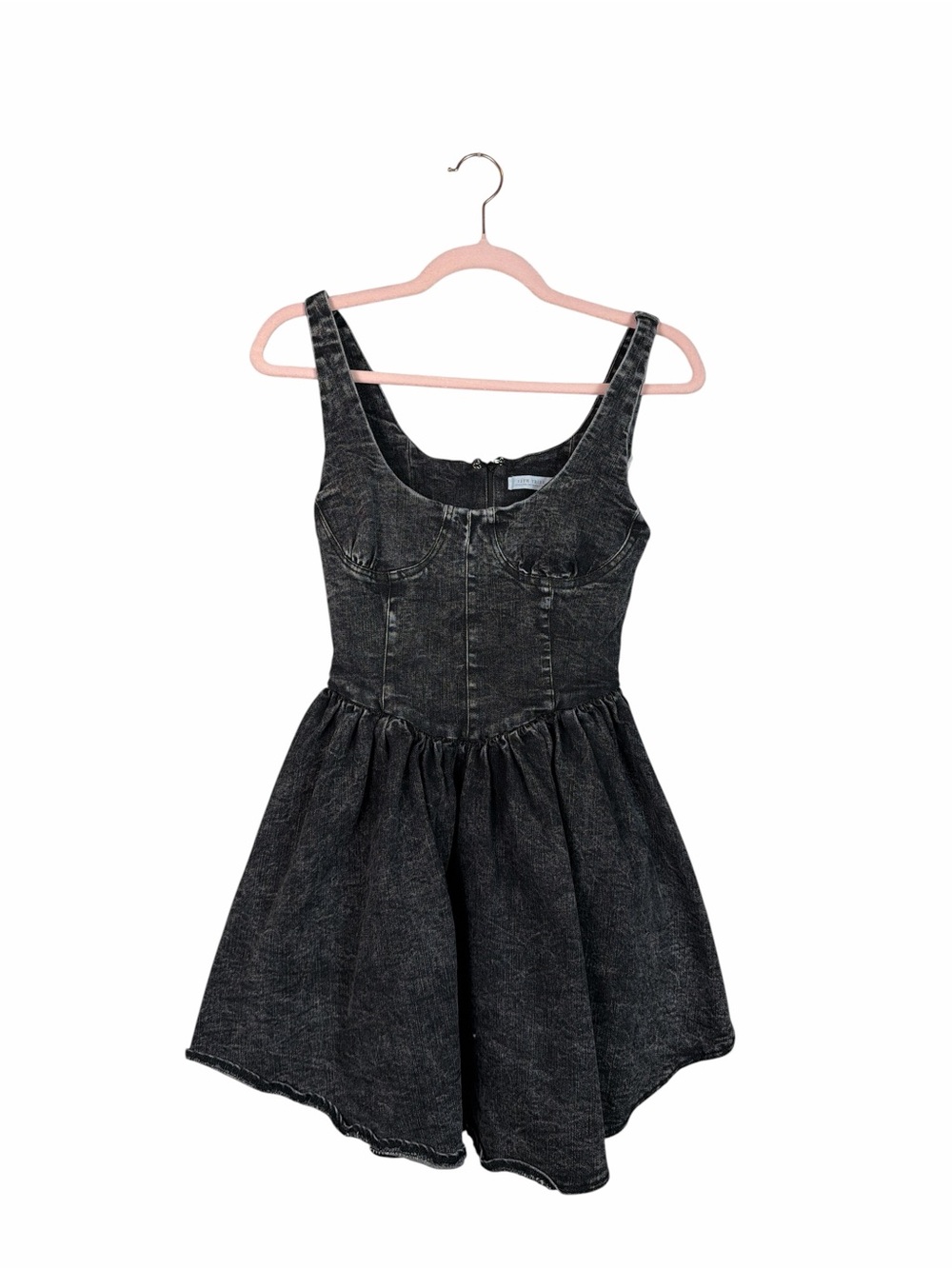 12th Tribe XS Black Washed Denim Corset Mini Dress Fit Flare Y2K